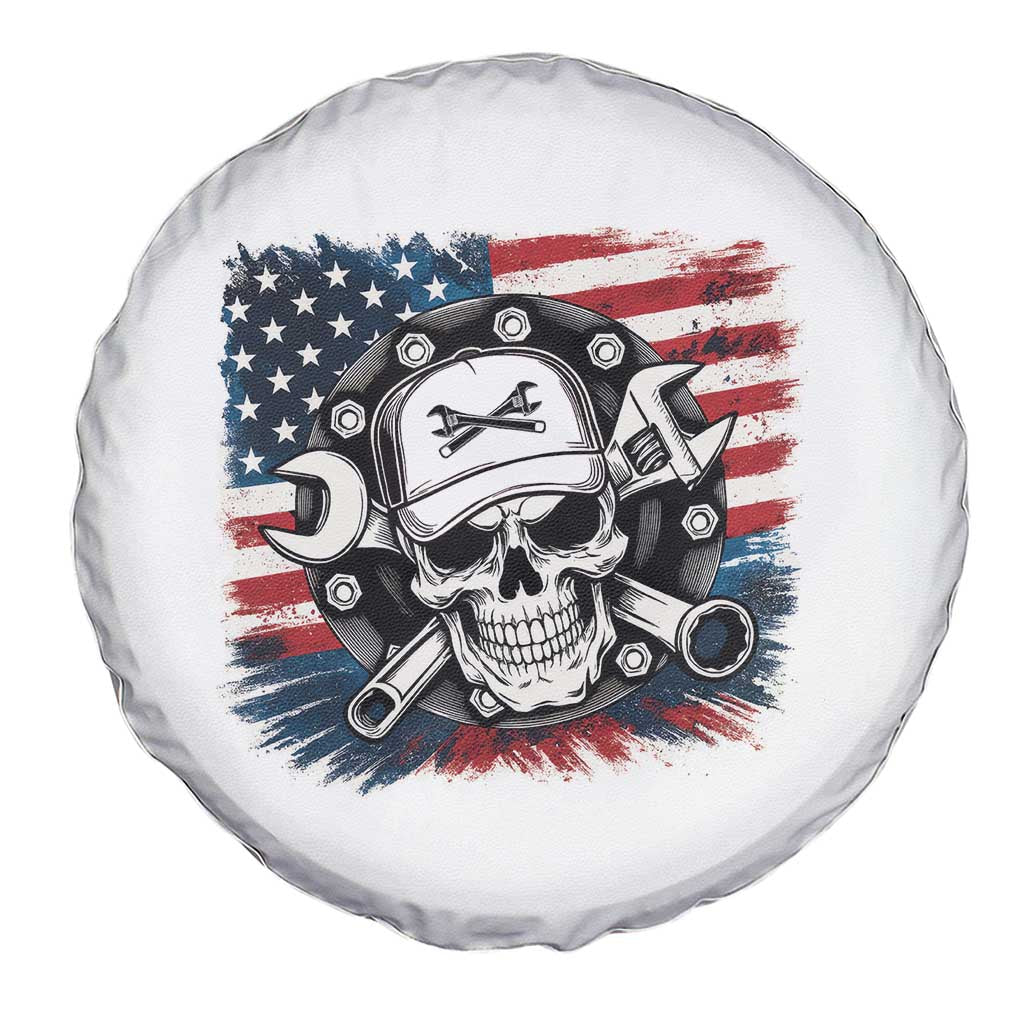 American Flag Skull Mechanic Spare Tire Cover Labor Day Patriotic USA TS14 Print Your Wear