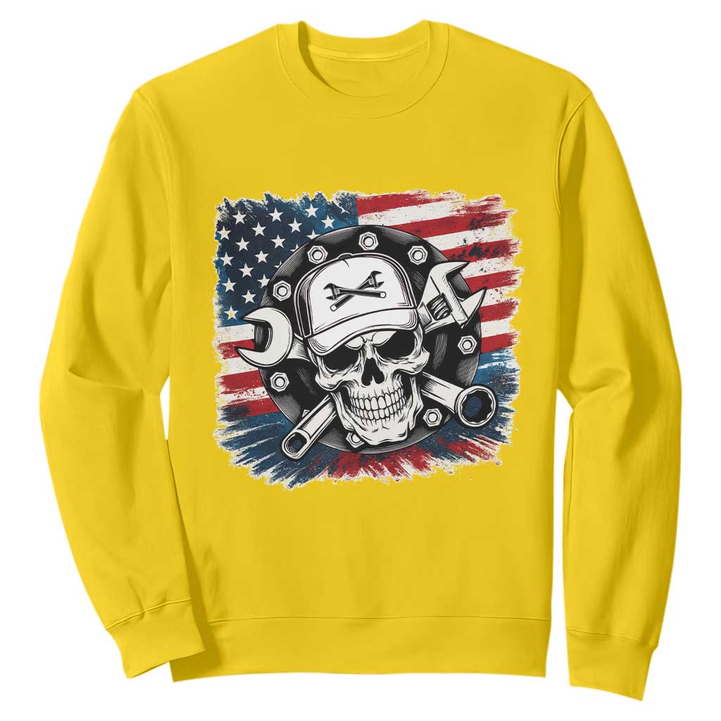 American Flag Skull Mechanic Sweatshirt Labor Day Patriotic USA TS14 Daisy Print Your Wear