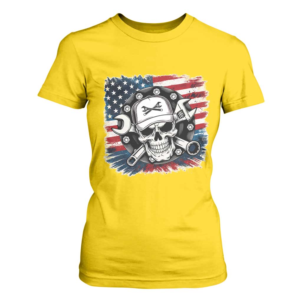 American Flag Skull Mechanic T Shirt For Women Labor Day Patriotic USA TS14 Daisy Print Your Wear