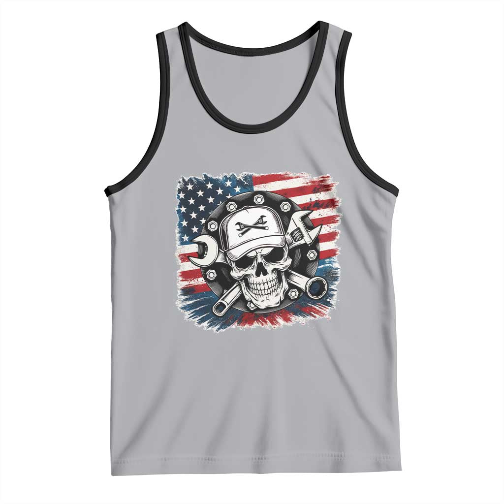 American Flag Skull Mechanic Tank Top Labor Day Patriotic USA TS14 Athletic Heather Black Print Your Wear