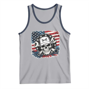 American Flag Skull Mechanic Tank Top Labor Day Patriotic USA TS14 Athletic Heather Navy Print Your Wear