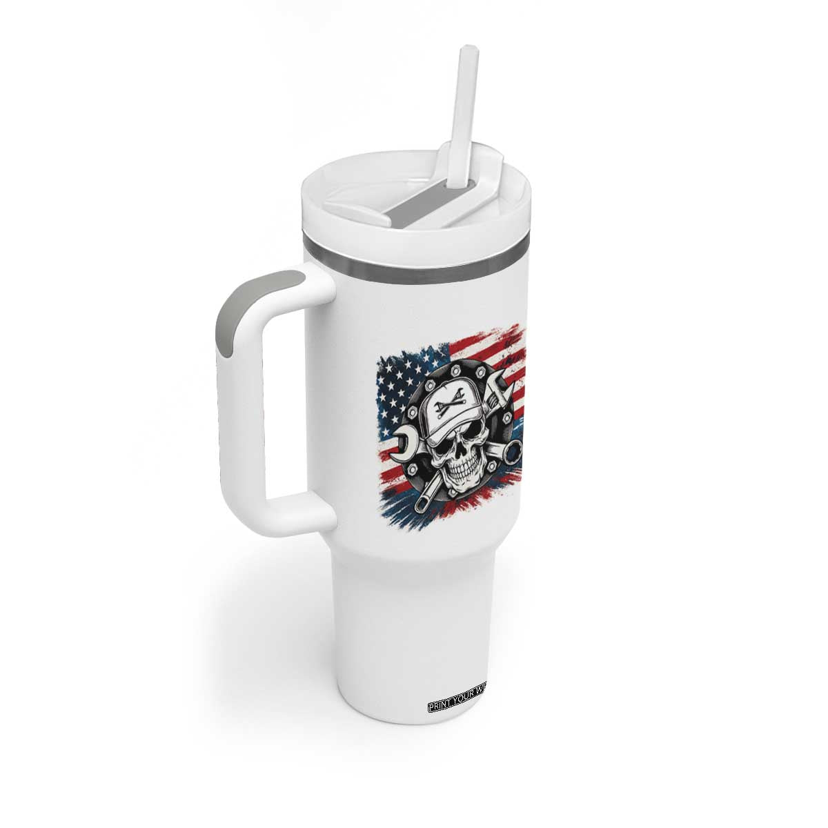 American Flag Skull Mechanic Tumbler With Handle Labor Day Patriotic USA TS14 Print Your Wear
