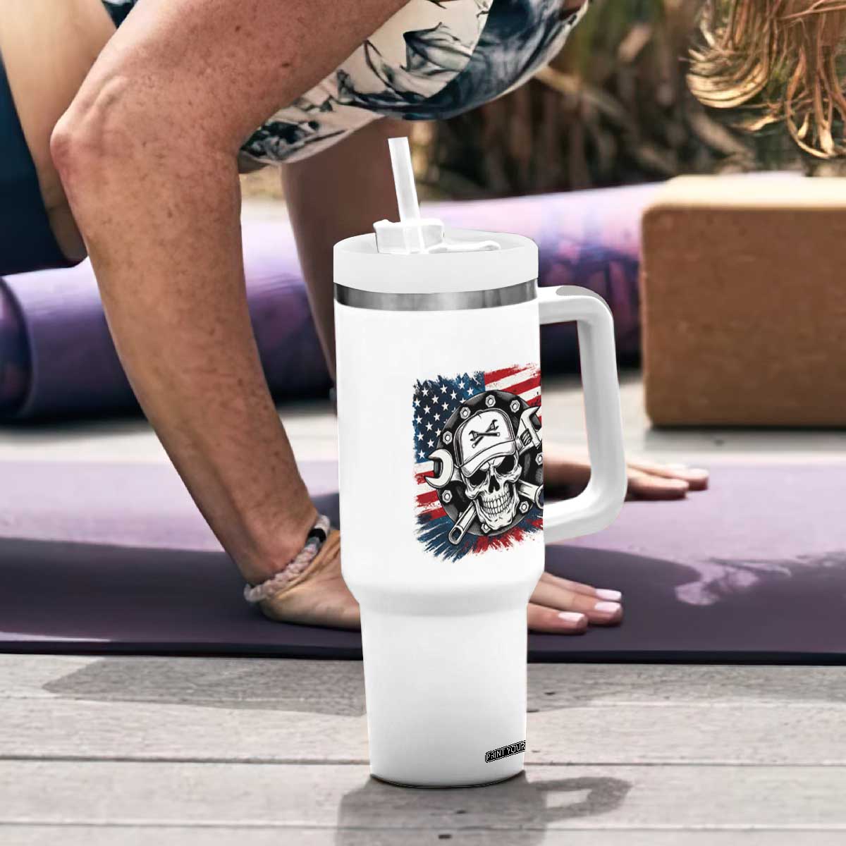 American Flag Skull Mechanic Tumbler With Handle Labor Day Patriotic USA TS14 Print Your Wear