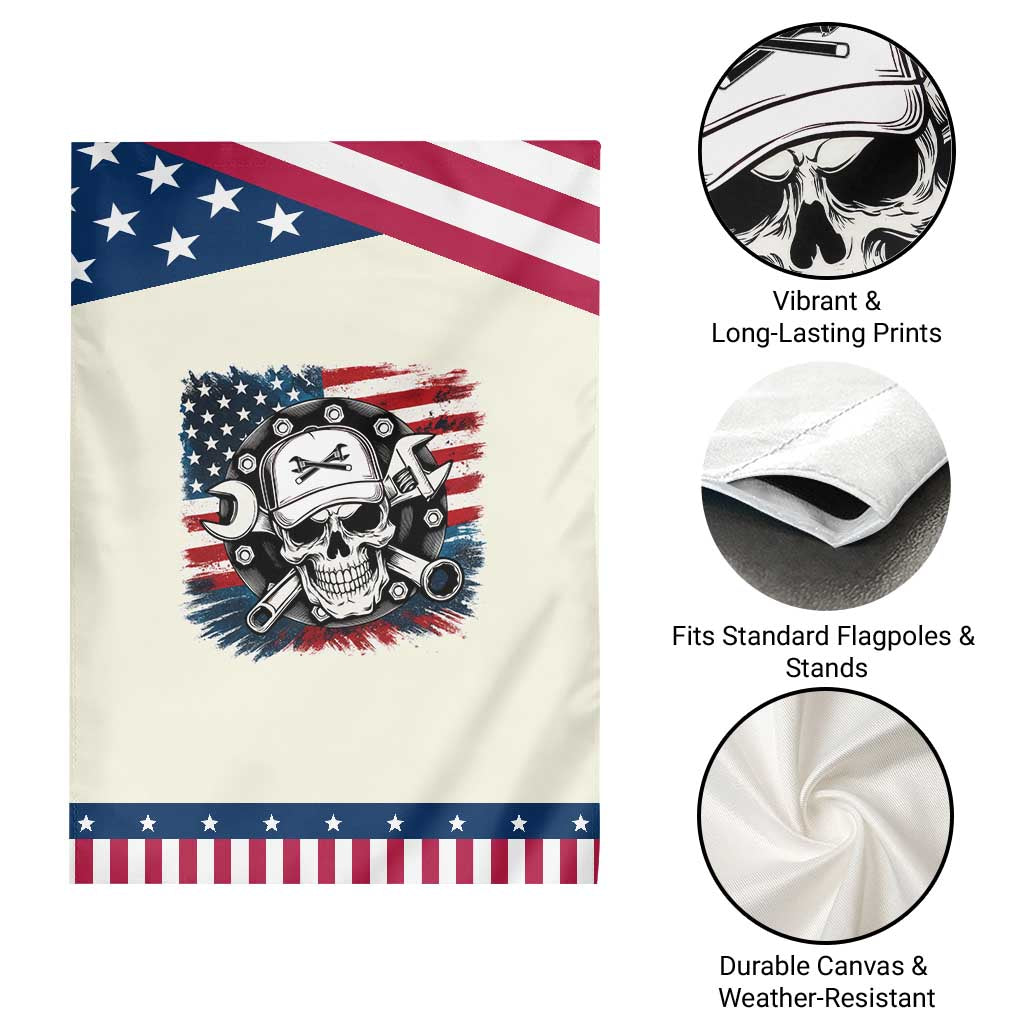 American Flag Skull Mechanic Garden Flag Labor Day Patriotic USA TS14 Print Your Wear