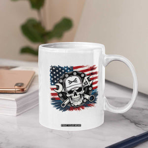 American Flag Skull Mechanic Coffee Mug Labor Day Patriotic USA TS14 Print Your Wear