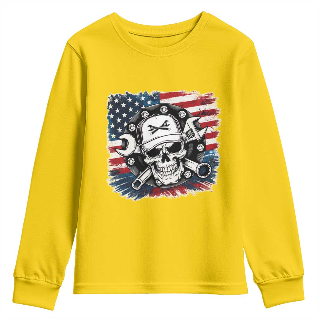 American Flag Skull Mechanic Youth Sweatshirt Labor Day Patriotic USA TS14 Daisy Print Your Wear