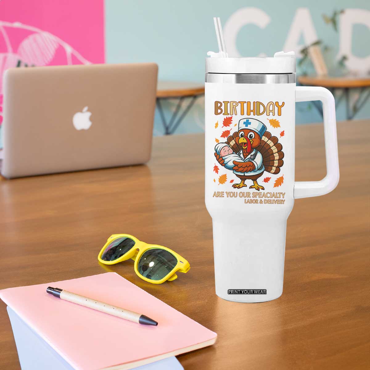 Thanksgiving Turkey Nurse Tumbler With Handle Labor and Delivery Birthday Specialty TS14 Print Your Wear