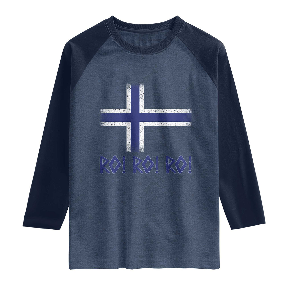 Ro Ro Norge Norway Norwegian Flag Raglan Shirt TS14 Heather Denim Navy Print Your Wear