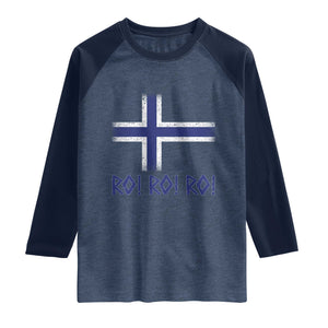 Ro Ro Norge Norway Norwegian Flag Raglan Shirt TS14 Heather Denim Navy Print Your Wear