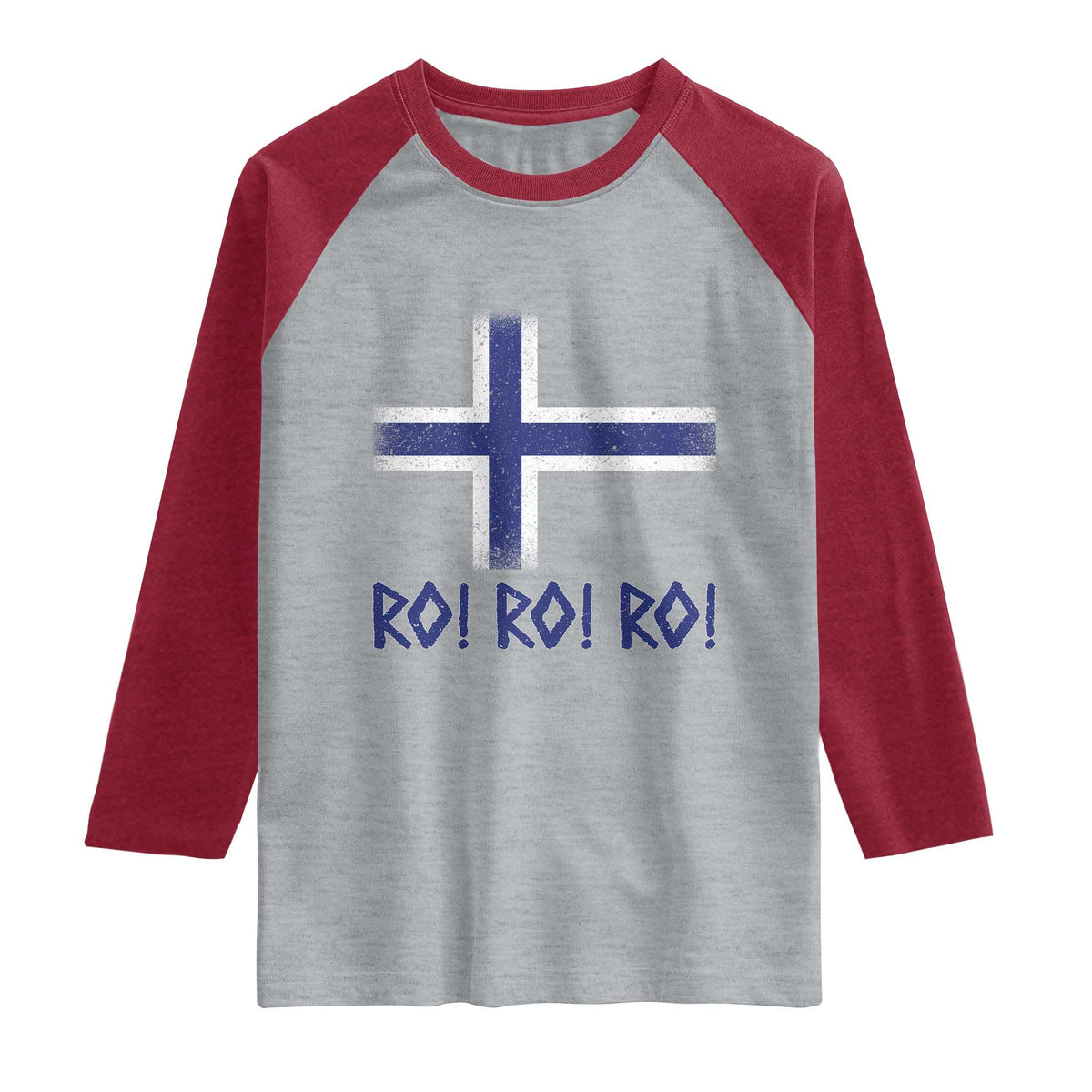 Ro Ro Norge Norway Norwegian Flag Raglan Shirt TS14 Heather Gray Heather Red Print Your Wear