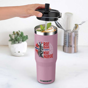 Ro Ro Norge Norway Flag Flip Straw Tumbler Cool Norwegian Viking TS14 One Size: 30 oz Light Pink Print Your Wear