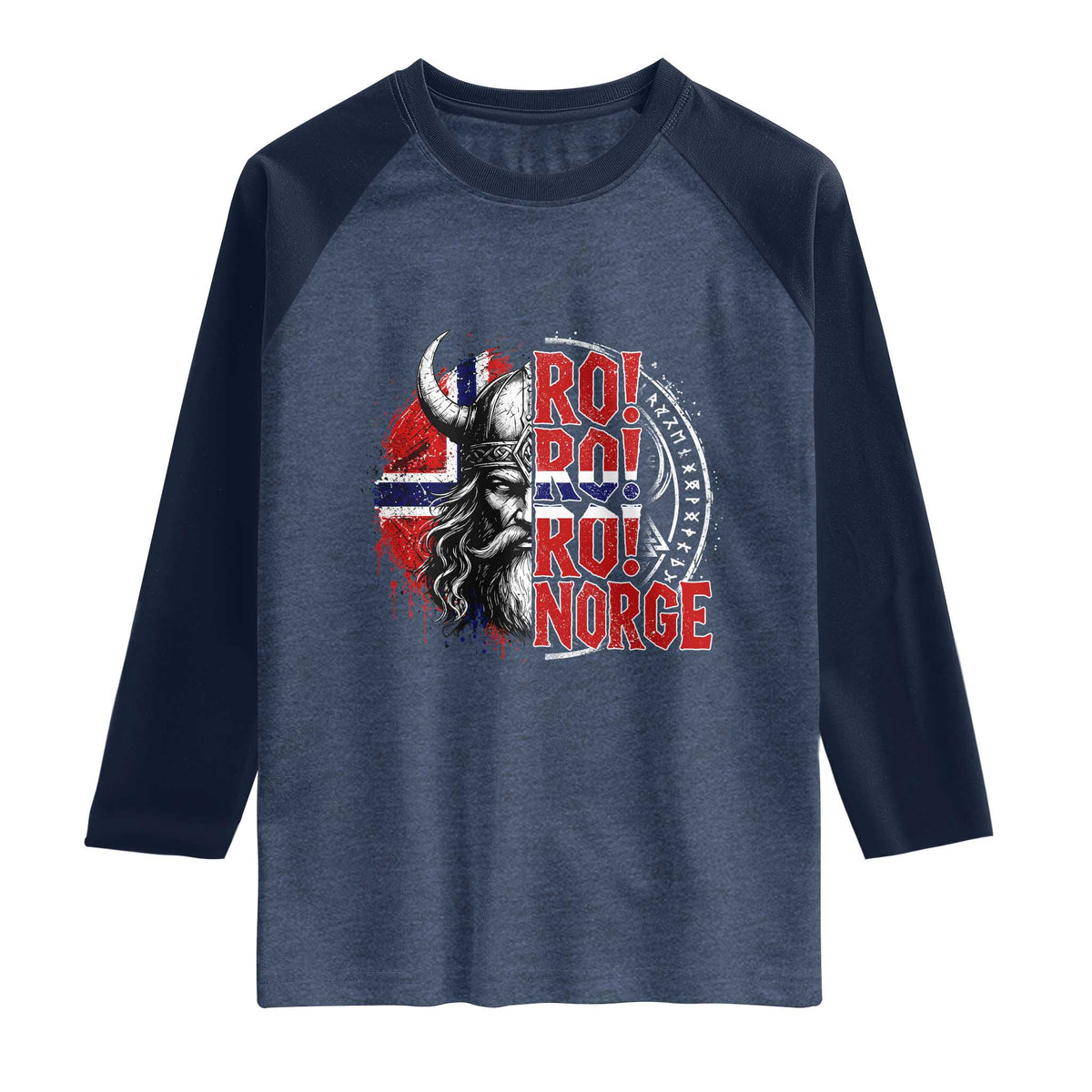 Ro Ro Norge Norway Flag Raglan Shirt Cool Norwegian Viking TS14 Heather Denim Navy Print Your Wear
