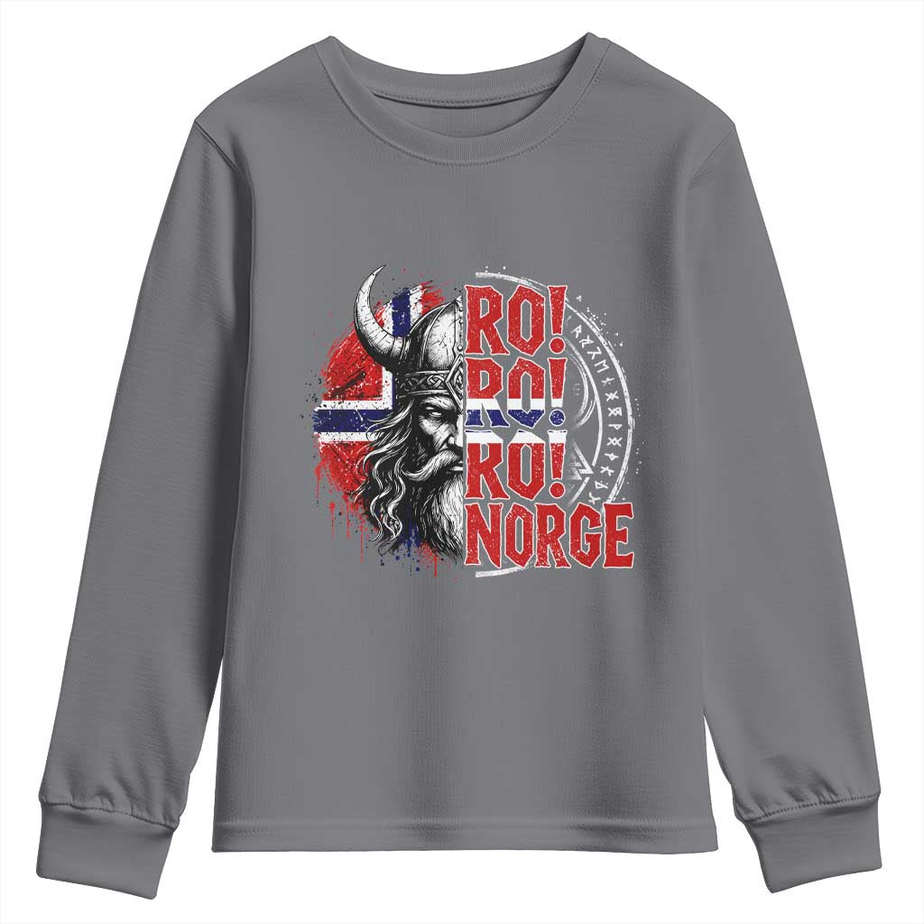 Ro Ro Norge Norway Flag Youth Sweatshirt Cool Norwegian Viking TS14 Charcoal Print Your Wear