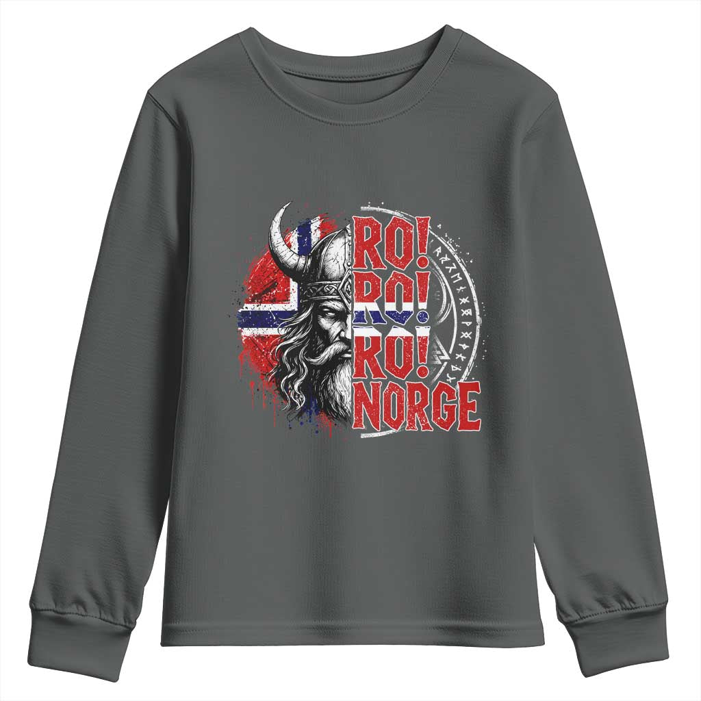 Ro Ro Norge Norway Flag Youth Sweatshirt Cool Norwegian Viking TS14 Dark Heather Print Your Wear