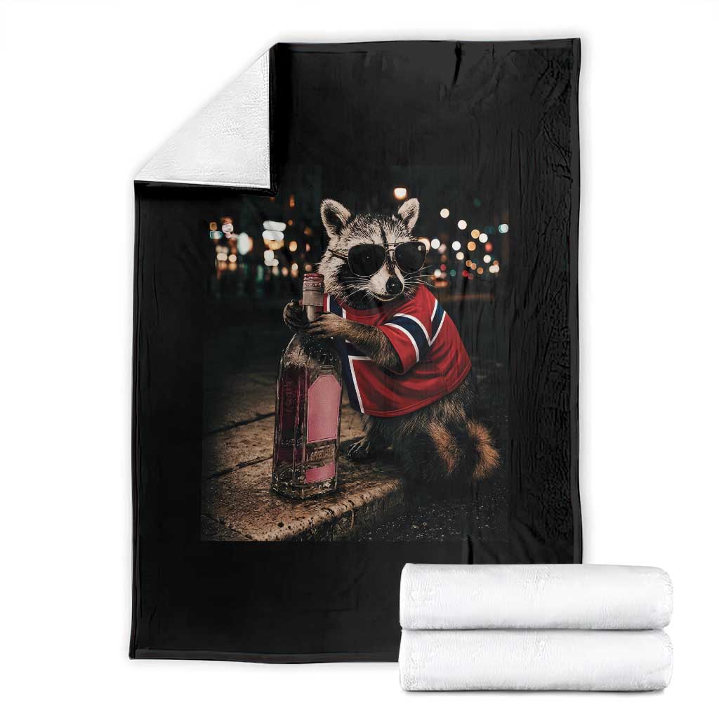 Norway Raccoon Whiskey Norge Norwegian Flag Throw Blanket Viral Trash Panda Football Texas Souvenir Meme TS14 Black Print Your Wear