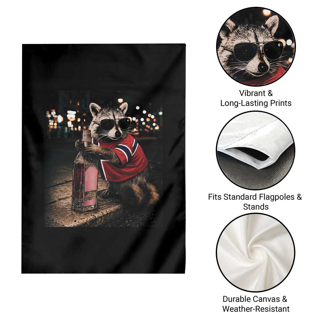 Funny Raccoon Whiskey Sunglasses Norwegian Flag Garden Flag Viral Trash Panda Football Texas Souvenir Meme TS14 Print Your Wear