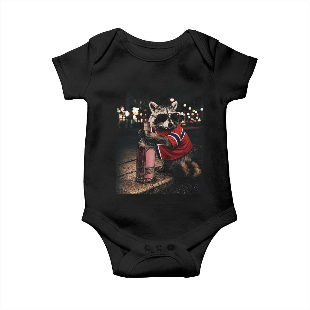 Norway Raccoon Whiskey Norge Norwegian Flag Baby Onesie Viral Trash Panda Football Texas Souvenir Meme TS14 Black Print Your Wear