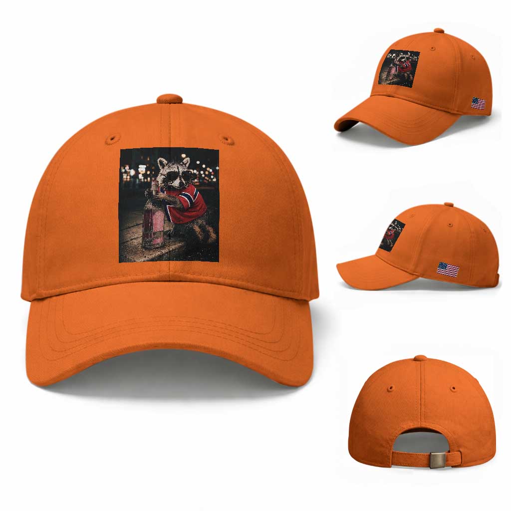 Funny Raccoon Whiskey Sunglasses Norwegian Flag Baseball Cap Viral Trash Panda Football Texas Souvenir Meme TS14 Baseball Cap Universal Fit Orange Print Your Wear