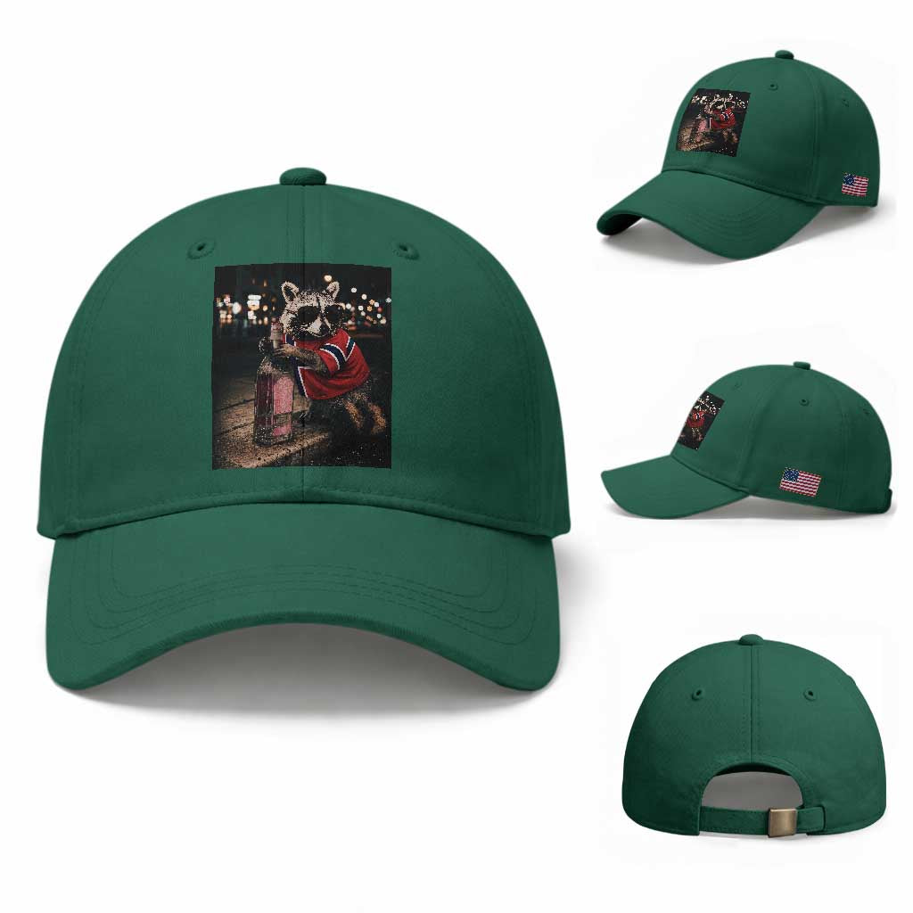 Funny Raccoon Whiskey Sunglasses Norwegian Flag Baseball Cap Viral Trash Panda Football Texas Souvenir Meme TS14 Baseball Cap Universal Fit Irish Green Print Your Wear