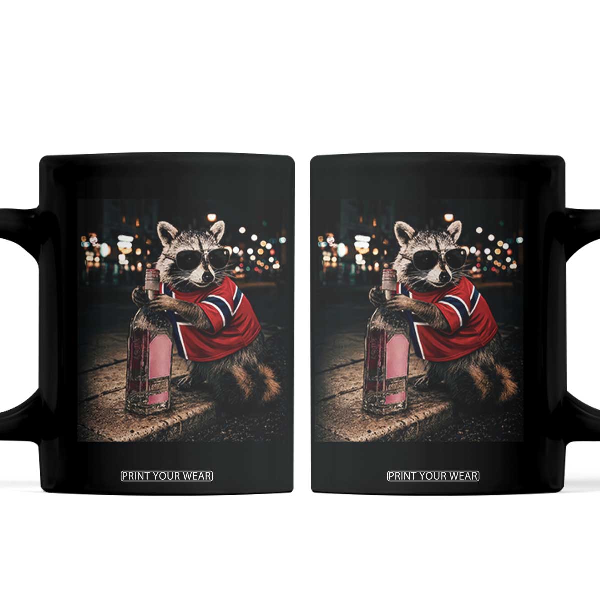 Funny Raccoon Whiskey Sunglasses Norwegian Flag Coffee Mug Viral Trash Panda Football Texas Souvenir Meme TS14 Black Print Your Wear