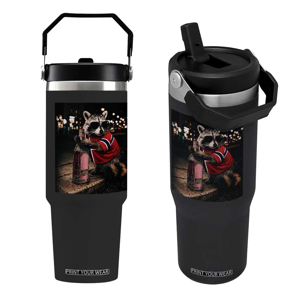 Norway Raccoon Whiskey Norge Norwegian Flag Flip Straw Tumbler Viral Trash Panda Football Texas Souvenir Meme TS14 One Size: 30 oz Black Print Your Wear
