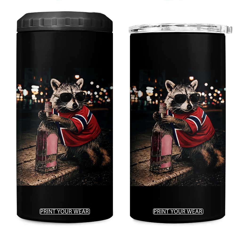 Norway Raccoon Whiskey Norge Norwegian Flag 4 in 1 Can Cooler Tumbler Viral Trash Panda Football Texas Souvenir Meme TS14 One Size: 16 oz Black Print Your Wear