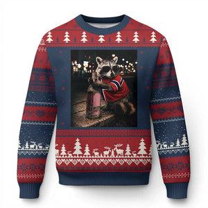Funny Raccoon Whiskey Sunglasses Norwegian Flag Ugly Christmas Sweater Viral Trash Panda Football Texas Souvenir Meme TS14 Navy Red Print Your Wear