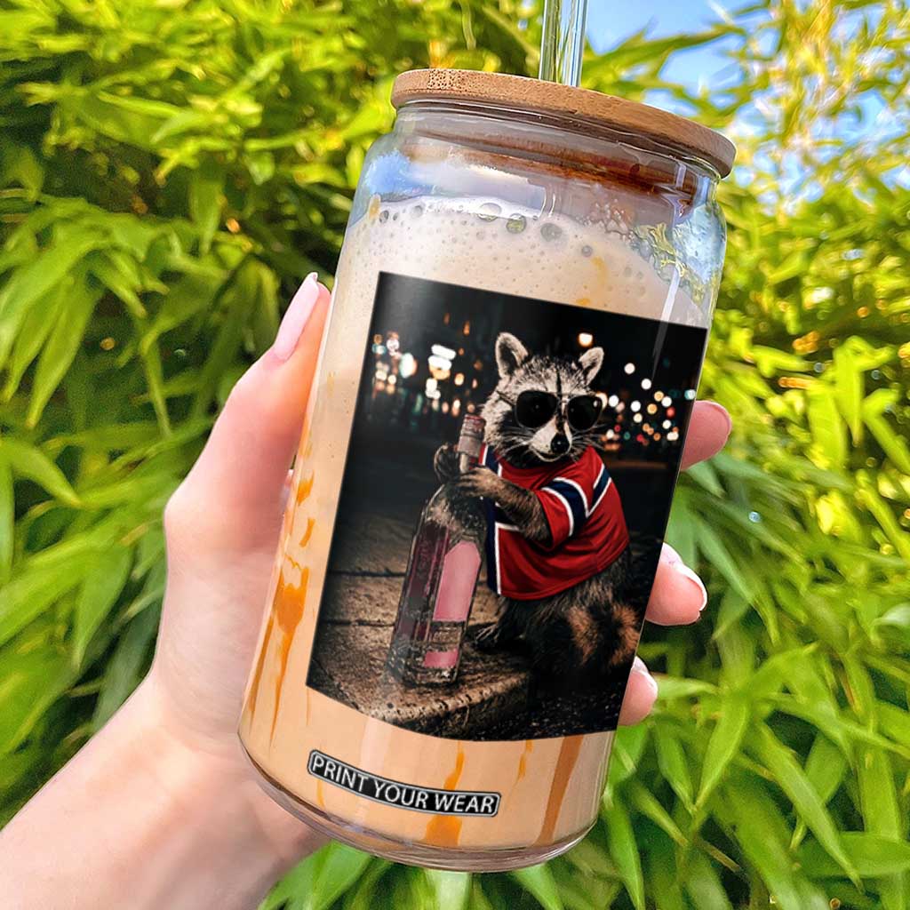 Norway Raccoon Whiskey Norge Norwegian Flag Glass Can Viral Trash Panda Football Texas Souvenir Meme TS14 Black Print Your Wear
