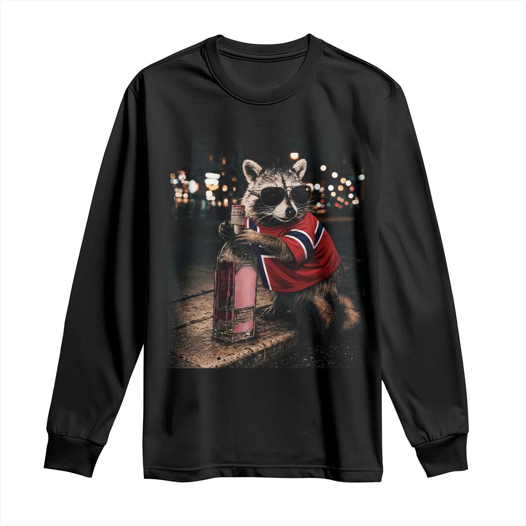 Norway Raccoon Whiskey Norge Norwegian Flag Long Sleeve Shirt Viral Trash Panda Football Texas Souvenir Meme TS14 Black Print Your Wear