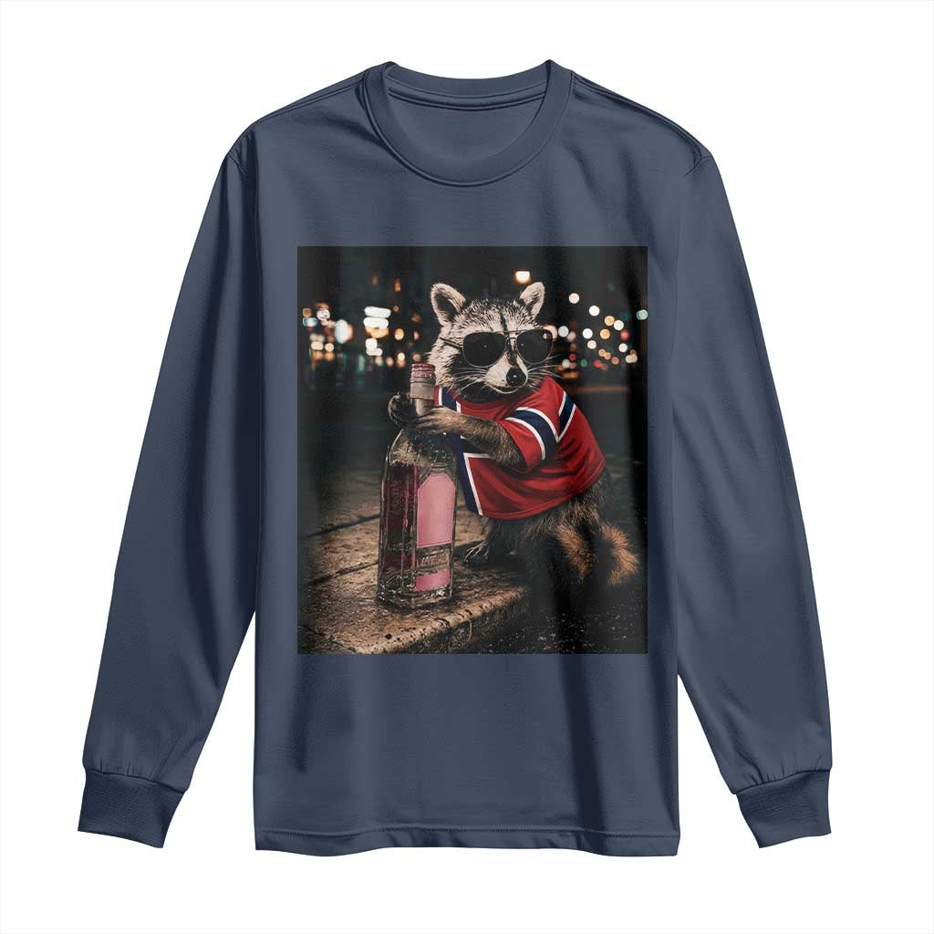 Funny Raccoon Whiskey Sunglasses Norwegian Flag Long Sleeve Shirt Viral Trash Panda Football Texas Souvenir Meme TS14 Navy Print Your Wear
