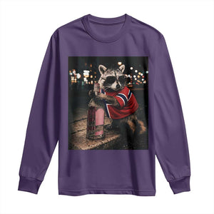 Funny Raccoon Whiskey Sunglasses Norwegian Flag Long Sleeve Shirt Viral Trash Panda Football Texas Souvenir Meme TS14 Purple Print Your Wear