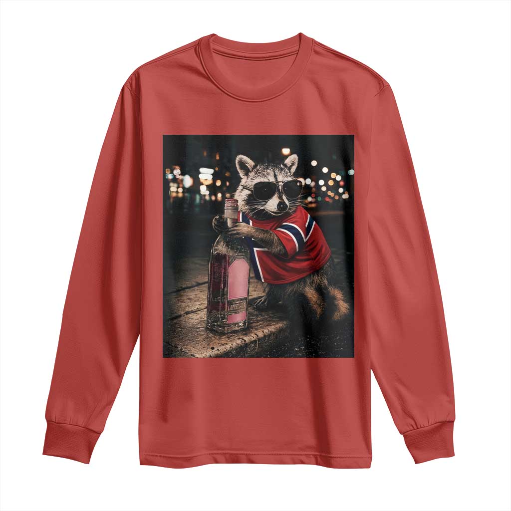 Funny Raccoon Whiskey Sunglasses Norwegian Flag Long Sleeve Shirt Viral Trash Panda Football Texas Souvenir Meme TS14 Red Print Your Wear