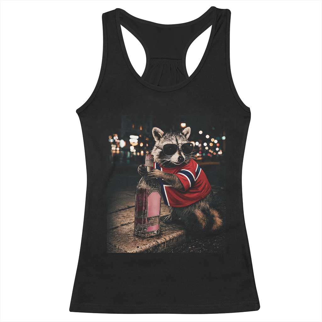 Norway Raccoon Whiskey Norge Norwegian Flag Racerback Tank Top Viral Trash Panda Football Texas Souvenir Meme TS14 Black Print Your Wear