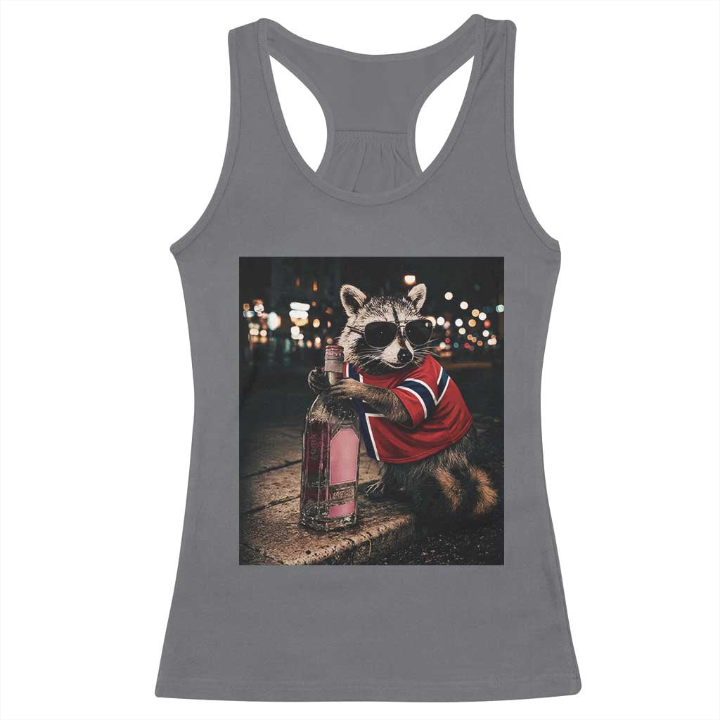 Funny Raccoon Whiskey Sunglasses Norwegian Flag Racerback Tank Top Viral Trash Panda Football Texas Souvenir Meme TS14 Charcoal Print Your Wear