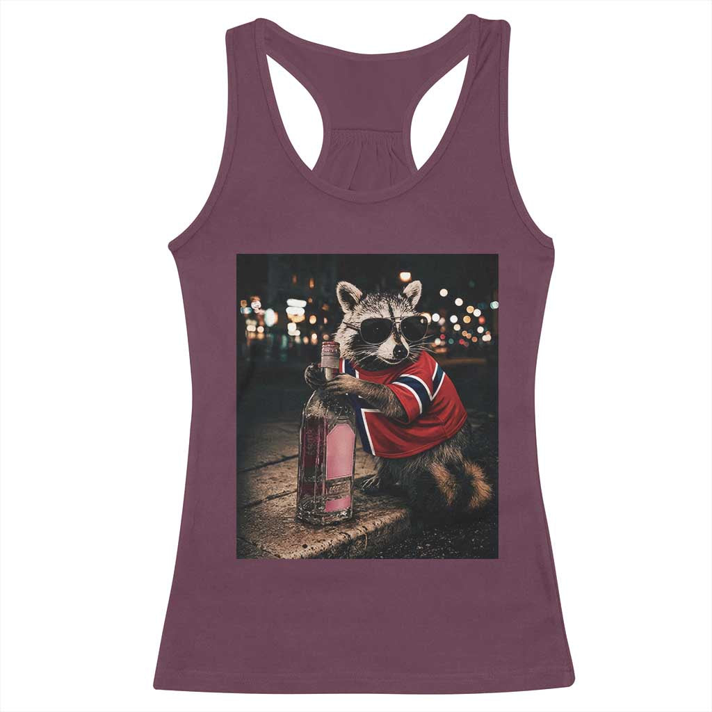 Funny Raccoon Whiskey Sunglasses Norwegian Flag Racerback Tank Top Viral Trash Panda Football Texas Souvenir Meme TS14 Maroon Print Your Wear