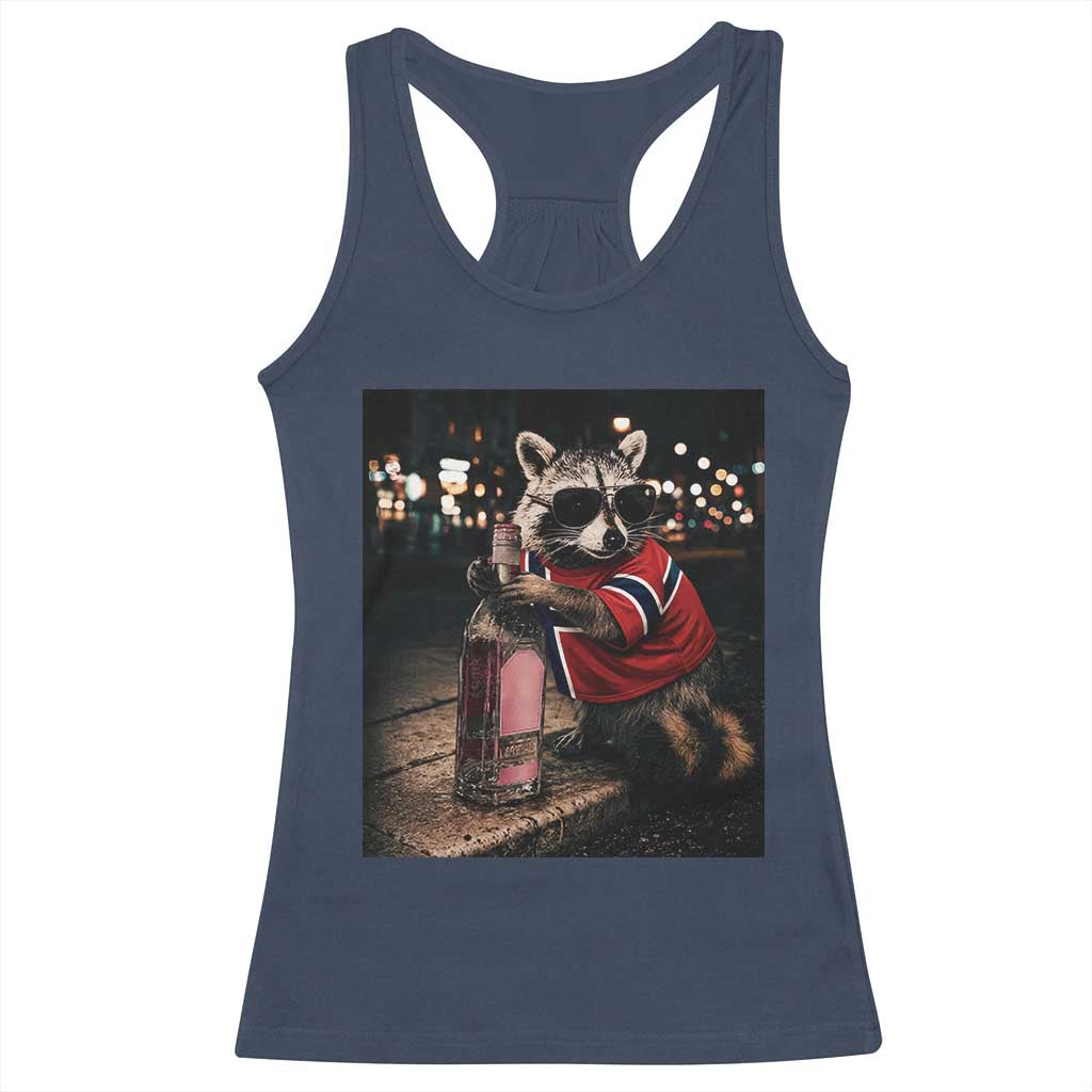 Funny Raccoon Whiskey Sunglasses Norwegian Flag Racerback Tank Top Viral Trash Panda Football Texas Souvenir Meme TS14 Navy Print Your Wear