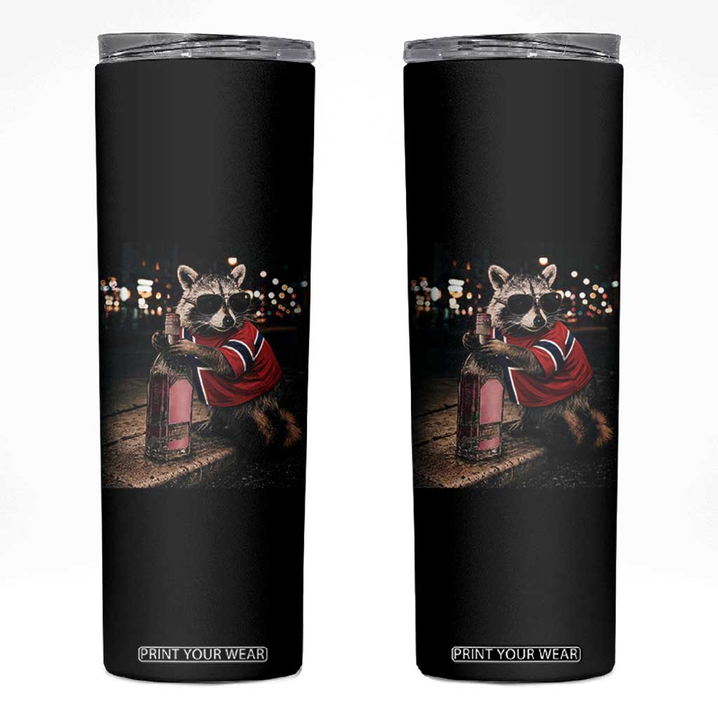 Funny Raccoon Whiskey Sunglasses Norwegian Flag Skinny Tumbler Viral Trash Panda Football Texas Souvenir Meme TS14 Black Print Your Wear