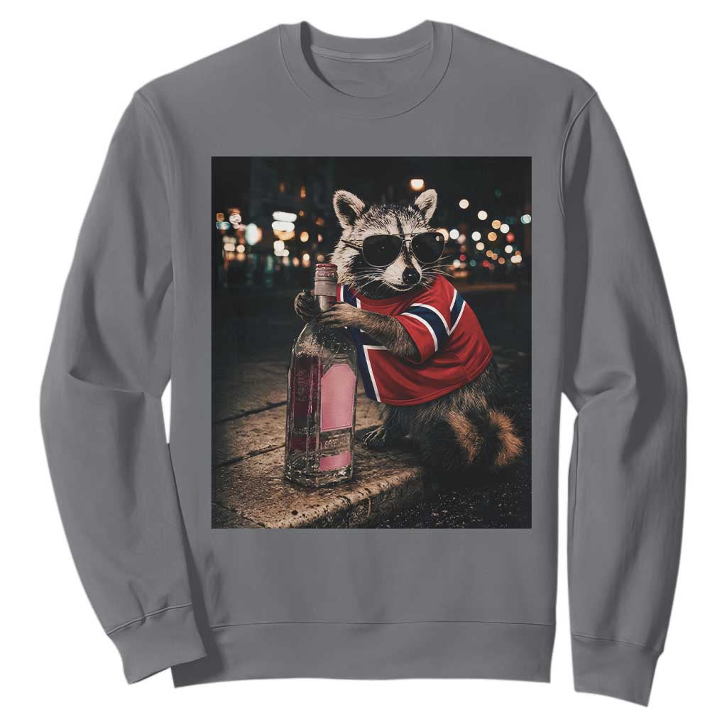 Funny Raccoon Whiskey Sunglasses Norwegian Flag Sweatshirt Viral Trash Panda Football Texas Souvenir Meme TS14 Charcoal Print Your Wear