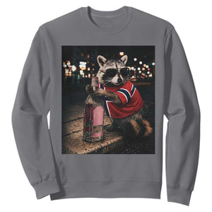 Funny Raccoon Whiskey Sunglasses Norwegian Flag Sweatshirt Viral Trash Panda Football Texas Souvenir Meme TS14 Charcoal Print Your Wear