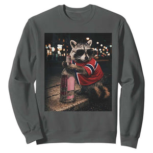Funny Raccoon Whiskey Sunglasses Norwegian Flag Sweatshirt Viral Trash Panda Football Texas Souvenir Meme TS14 Dark Heather Print Your Wear