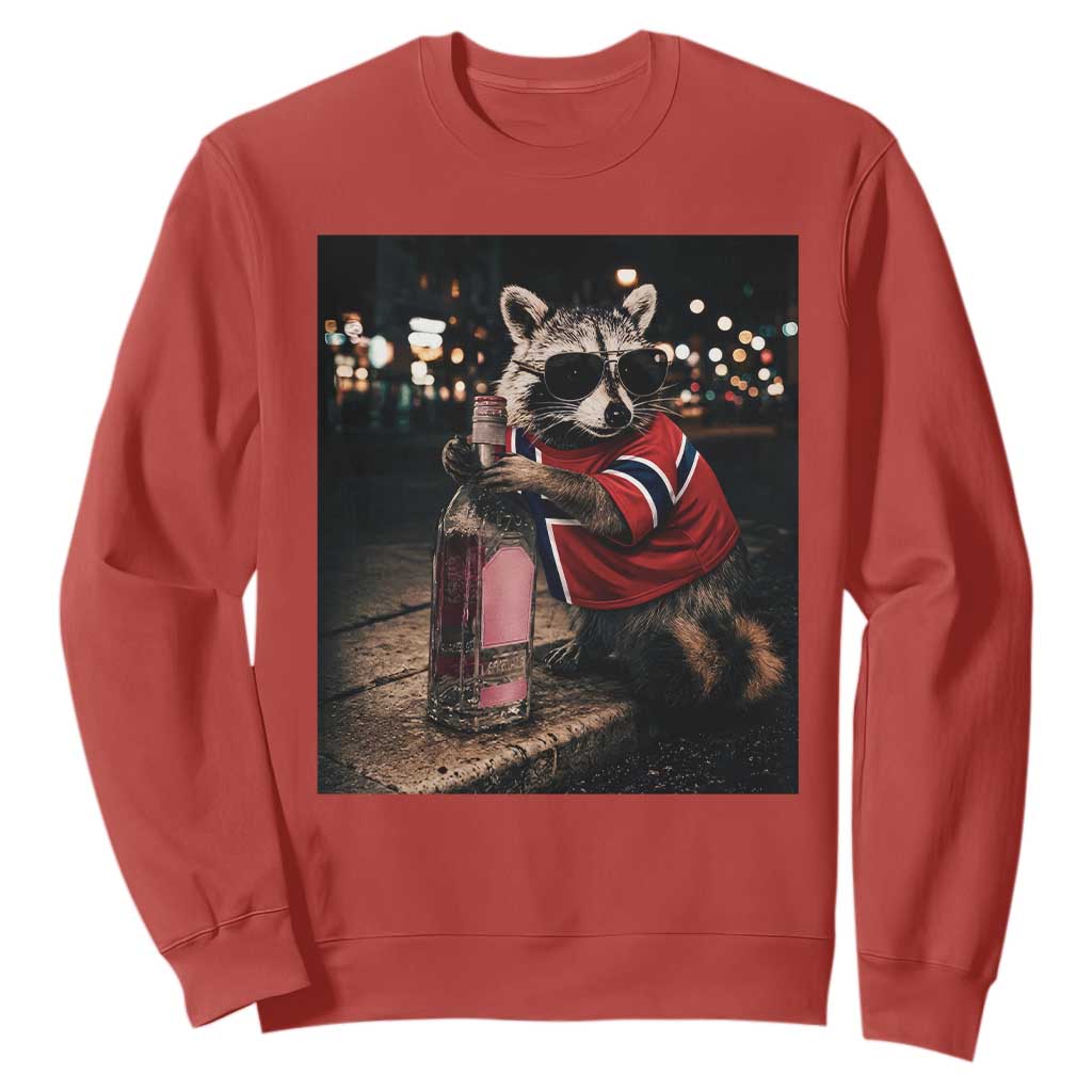 Funny Raccoon Whiskey Sunglasses Norwegian Flag Sweatshirt Viral Trash Panda Football Texas Souvenir Meme TS14 Red Print Your Wear