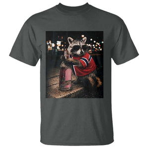 Funny Raccoon Whiskey Sunglasses Norwegian Flag T Shirt Viral Trash Panda Football Texas Souvenir Meme TS14 Dark Heather Print Your Wear