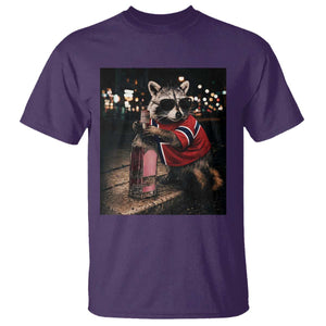 Funny Raccoon Whiskey Sunglasses Norwegian Flag T Shirt Viral Trash Panda Football Texas Souvenir Meme TS14 Purple Print Your Wear