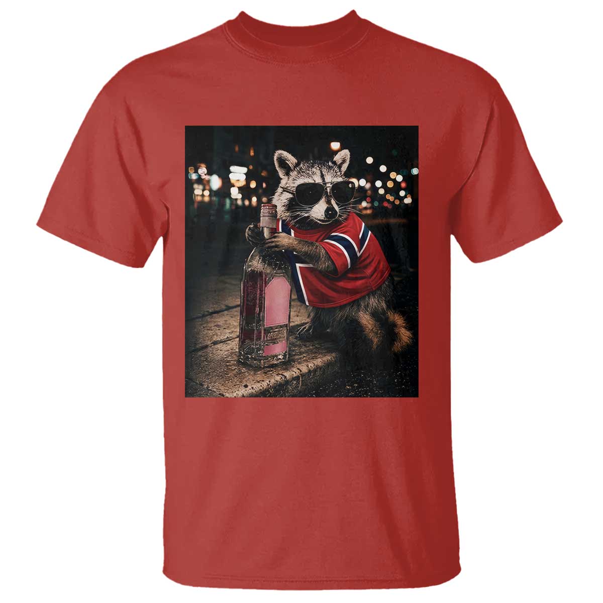 Funny Raccoon Whiskey Sunglasses Norwegian Flag T Shirt Viral Trash Panda Football Texas Souvenir Meme TS14 Red Print Your Wear