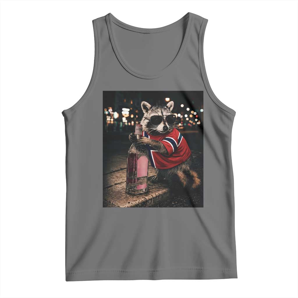 Funny Raccoon Whiskey Sunglasses Norwegian Flag Tank Top Viral Trash Panda Football Texas Souvenir Meme TS14 Black Heather Print Your Wear