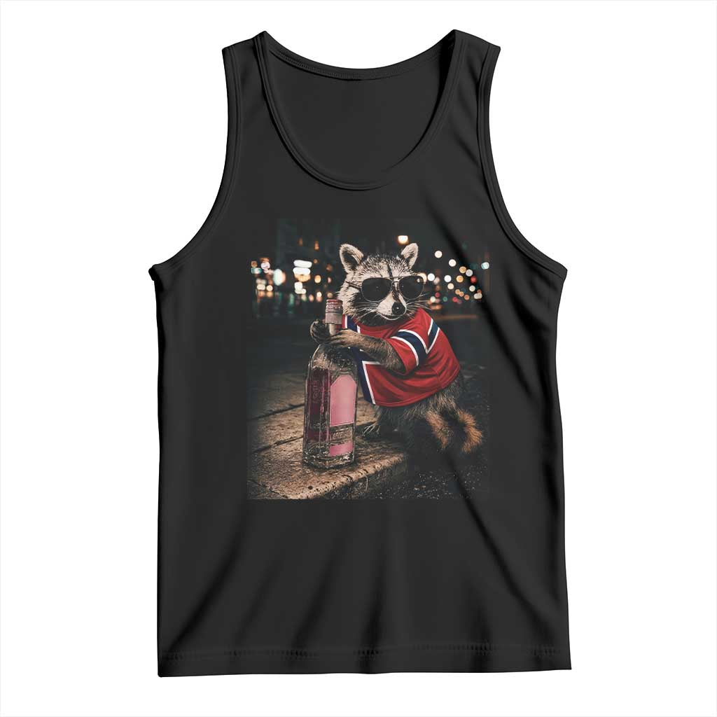 Norway Raccoon Whiskey Norge Norwegian Flag Tank Top Viral Trash Panda Football Texas Souvenir Meme TS14 Black Print Your Wear