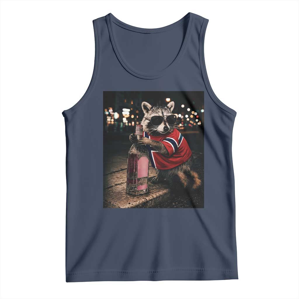 Funny Raccoon Whiskey Sunglasses Norwegian Flag Tank Top Viral Trash Panda Football Texas Souvenir Meme TS14 Navy Print Your Wear
