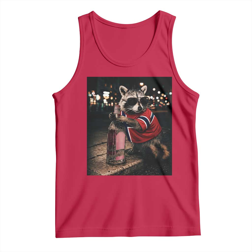 Funny Raccoon Whiskey Sunglasses Norwegian Flag Tank Top Viral Trash Panda Football Texas Souvenir Meme TS14 Red Print Your Wear