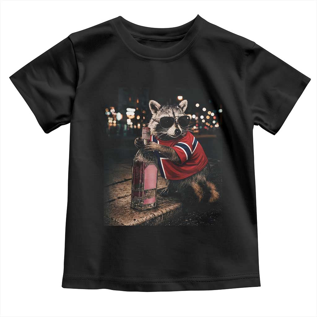 Norway Raccoon Whiskey Norge Norwegian Flag Toddler T Shirt Viral Trash Panda Football Texas Souvenir Meme TS14 Black Print Your Wear