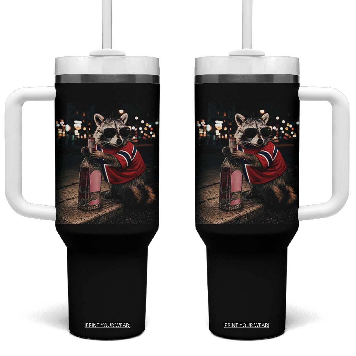 Funny Raccoon Whiskey Sunglasses Norwegian Flag Tumbler With Handle Viral Trash Panda Football Texas Souvenir Meme TS14 One Size: 40 oz Black Print Your Wear